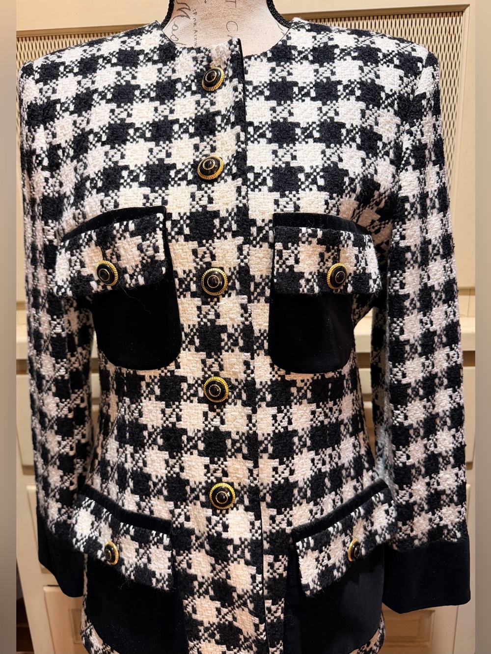 NWT VTG Escada Houndstooth Skirt Set West Germany Velvet Suit 10/12 Orig $1740 - Picture 2 of 4